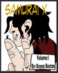 Samurai Bounty Hunter eBook cover featuring a samurai character with tiny figures, Volume 1 by Keyon Boston.