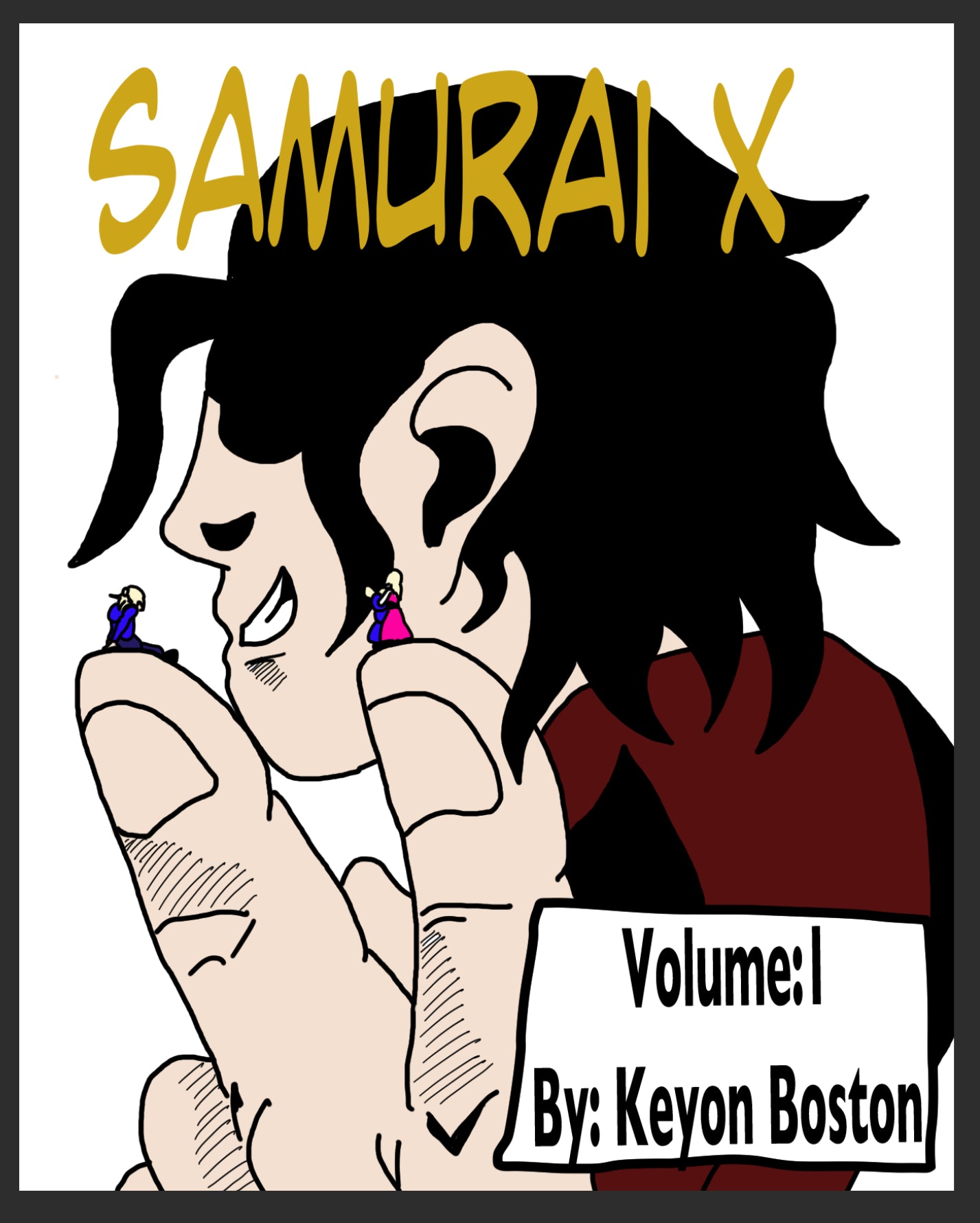 Samurai Bounty Hunter eBook cover featuring a samurai character with tiny figures, Volume 1 by Keyon Boston.