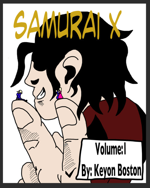 Samurai Bounty Hunter eBook cover featuring a samurai character with tiny figures, Volume 1 by Keyon Boston.